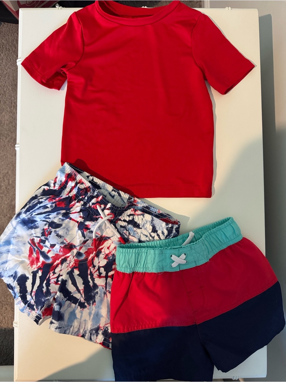 Cat & Jack Boys Red Swimsuit Rash Guard 3 piece Set 18 months